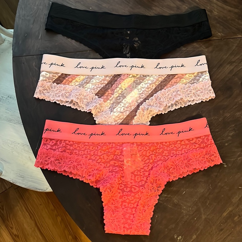 NWT Victoria Secret panties(3), Sz Medium, Black, Coral, & Light pink w/stripes